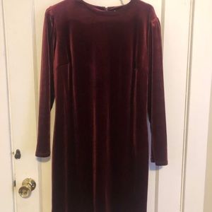 Cranberry colored velvet puff sleeve dress